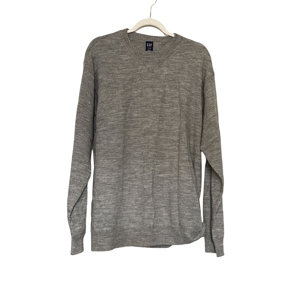 GAP Mens Vintage Minimalist Wool Crewneck Sweater XL Gray Long Sleeve Ribbed